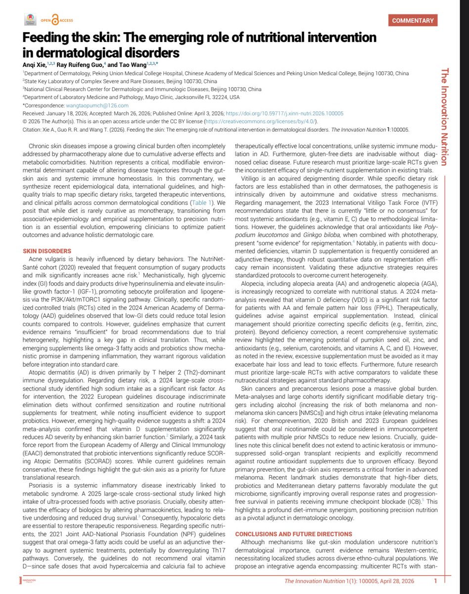 NutrioSci's tweet image. 🎯The Innovation Nutrtion

Feeding the skin: The emerging role of nutritional intervention in dermatological disorders. 

Open Access
doi.org/10.59717/j.xin…

#Meded #Medx #Nutrition #Skin #dermatology #Science #HealthTips #Healthcare #Skincare