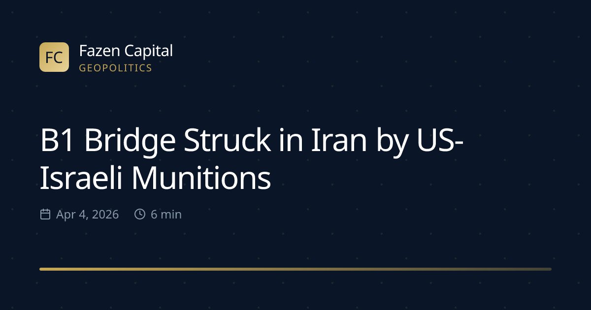 fazencapital's tweet image. B1 Bridge Struck in Iran by US-Israeli Munitions: Video published Apr 4, 2026 shows multiple strikes hit Iran's B1 bridge on Apr 2; the footage raises short-term risk… dlvr.it/TRsw1w 👈 Read full analysis #Iran #USIsraelRelations #B1Bridge #MilitaryAction #SupplyChain
