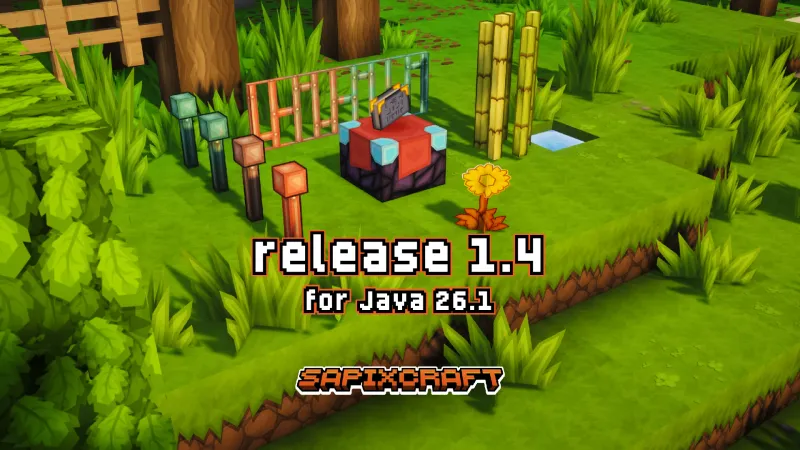 Sapixcraft's tweet photo. Sapixcraft r1.4 is out for Minecraft 26.1! 🧡

Custom Sugarcane &amp; Lightning Rod models, Golden Dandelion, Copper Bars, new Iron Bar variants + Respackopts support!
🔗 https://t.co/Cb5QR3fozB

#minecraft #resourcepack https://t.co/X10orq6JnI