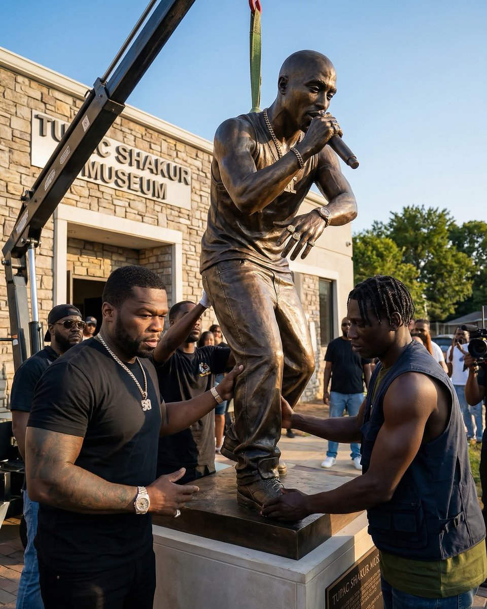 EkongGodson's tweet image. 50 Cent unveils Tupac Shakur’s new statue… #2PAC 🕊️🔥