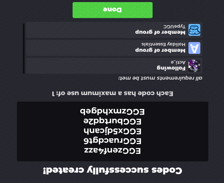 Here are the codes! (flipped to stop image to text)