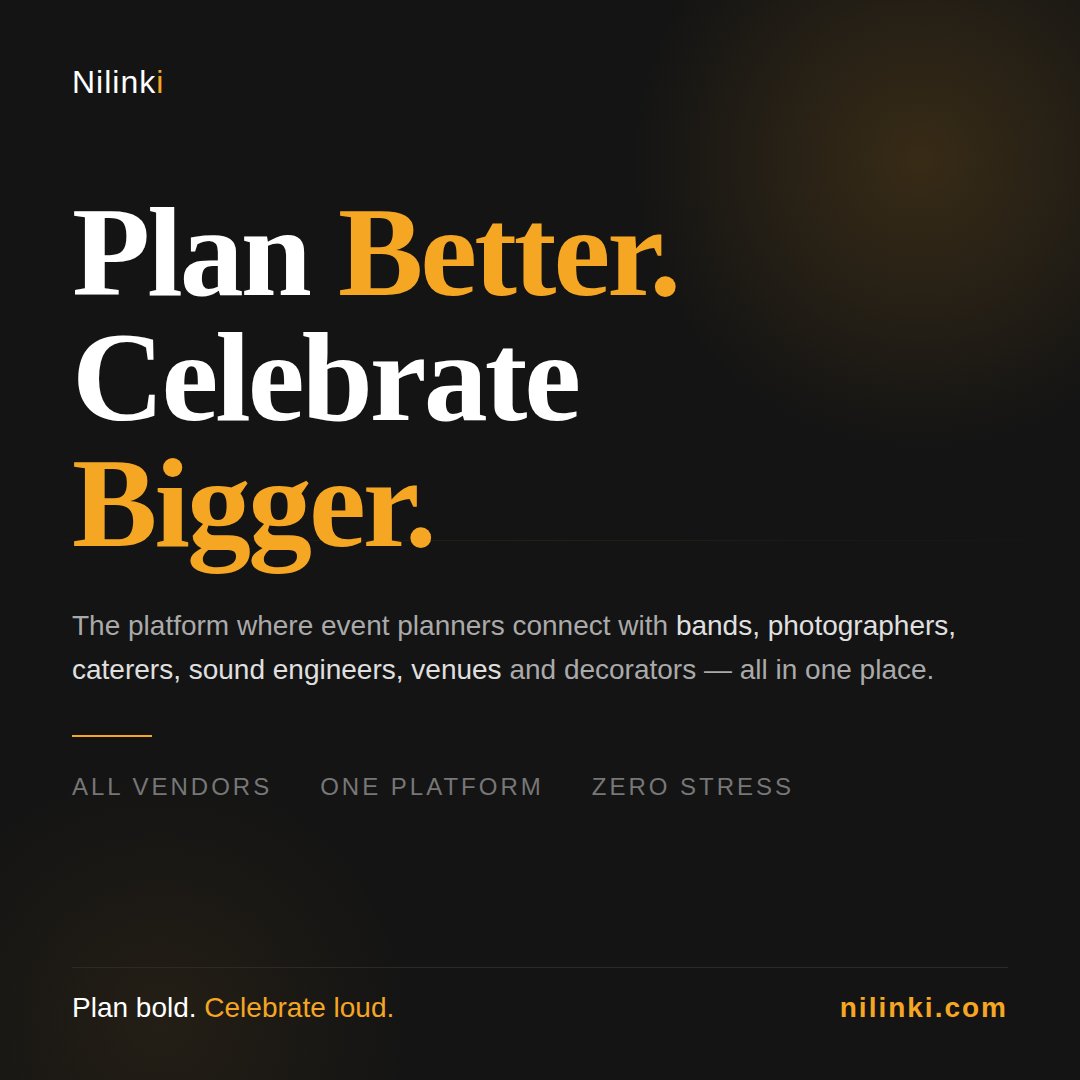 NilinkiKe's tweet photo. Introducing Nilinki.
One platform, every vendor. No stress.
Are you looking for vendors across different platforms? Nilinki gives event planners instant access to the best bands, photographers,  caterers, sound, venues, and decorators - all verified, in one place
#events #Nilinki https://t.co/Bj34eHXlIN