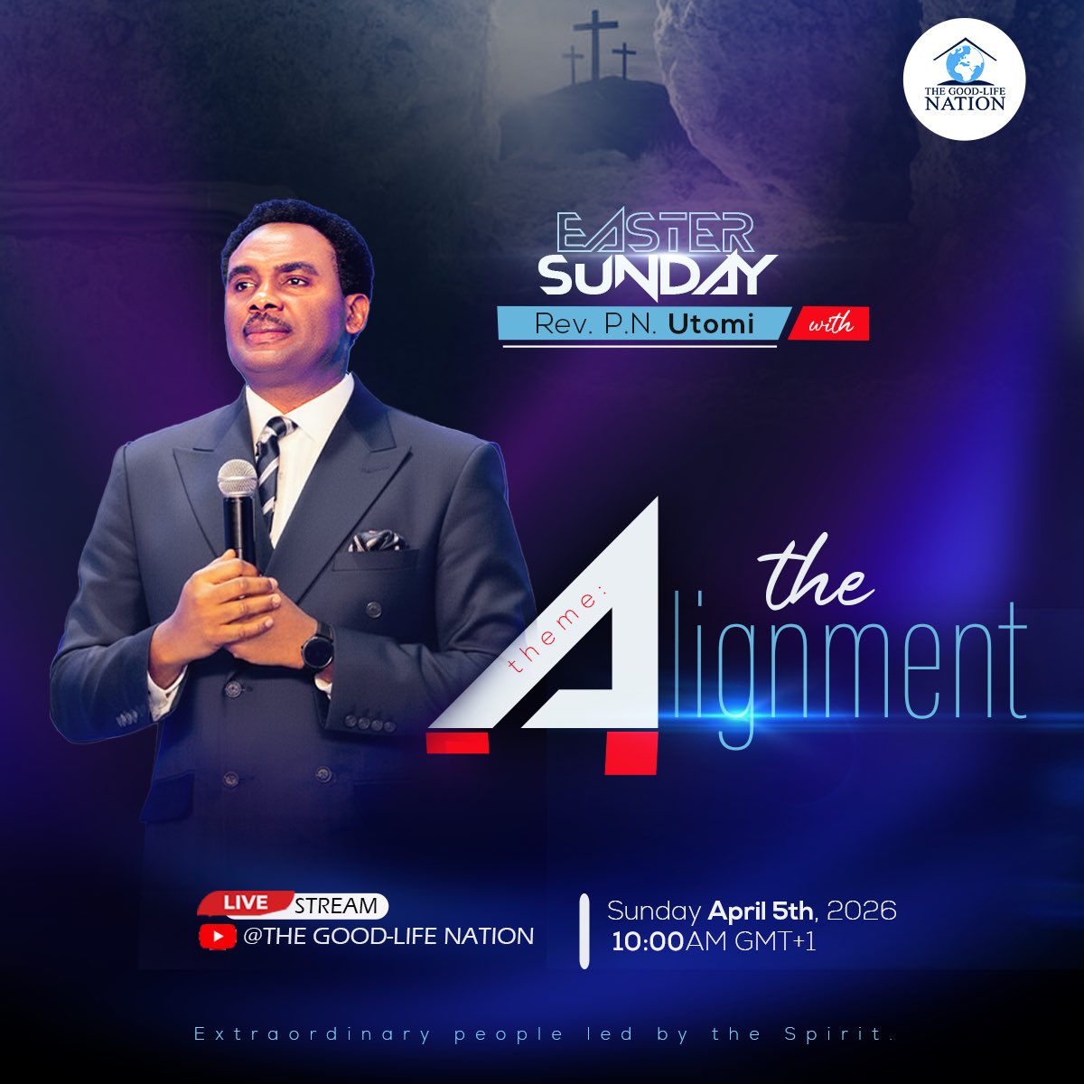 TGLFInc's tweet photo. God does not want us to stay fixated on the suffering, because in focusing on the suffering, we miss the benefits.
Join us for Easter Sunday as REV. P.N. UTOMI unveils the depth of truth about Easter, by 10am (GMT+1) online &amp; in all our church locations worldwide.

#RPN https://t.co/4SxVW5wMEK