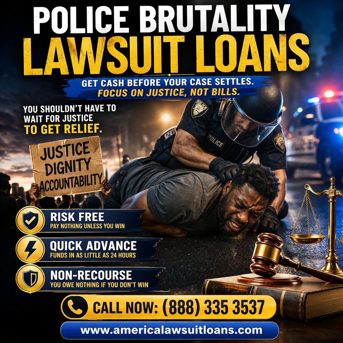 AmericaLoans's tweet photo. Police brutality lawsuit?

You may qualify for cash BEFORE your case settles.

✔ Risk-free
✔ No credit check
✔ No upfront fees
✔ Pay only if you win
📞 (888) 335 3537
👉 https://t.co/MvI5XHmY9G
#LegalFunding #CivilRights https://t.co/7wLIZXdIyh