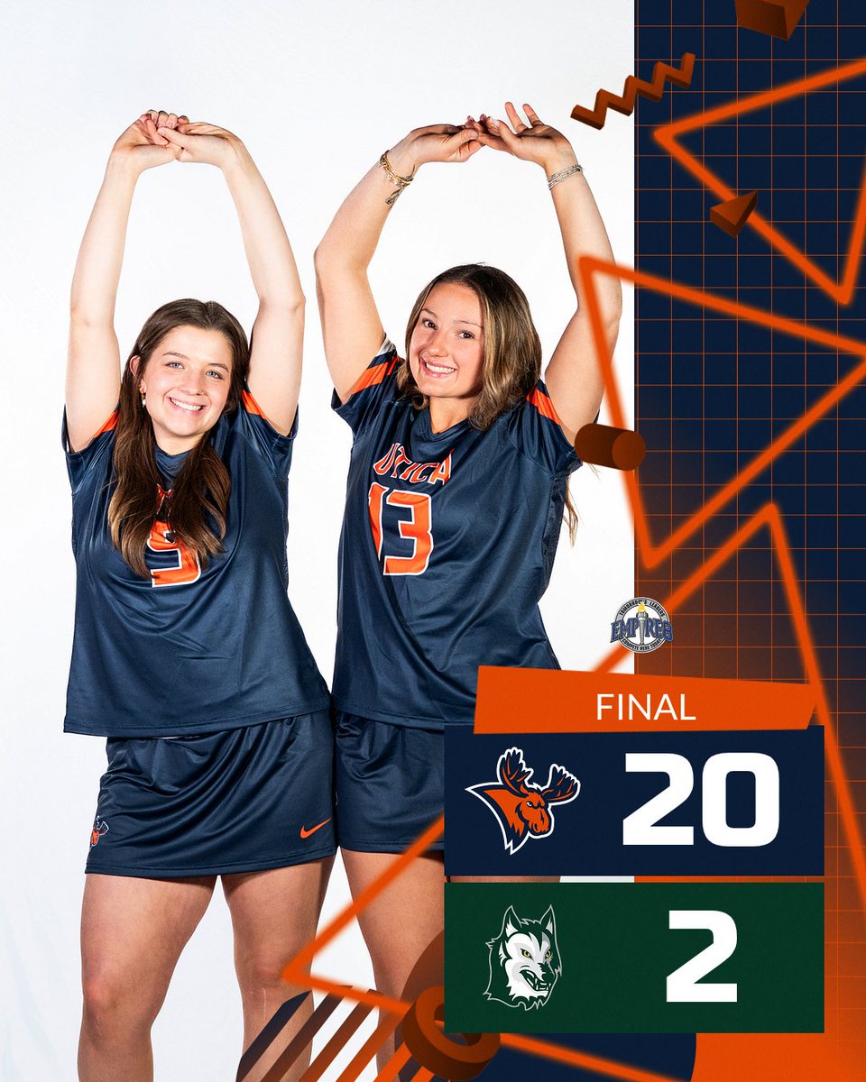 Utica_Pioneers's tweet photo. Senior Day Smackdown 🫎

In front of a home crowd on Senior Day, Utica women's lacrosse exploded on the score sheet, downing Keuka 20-2. Alyssa Specchio led the team with 9 total points, while four separate Pioneers achieved a hat trick.

#FearTheMoose #GoPioneers #Empire8 #d3lax https://t.co/Qkeu7OvtMO