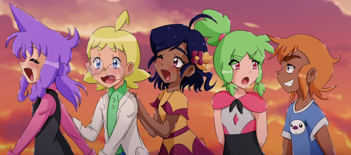 After 949393 years I've finally finished this piece 🥺💜
Chitose, Citron and their little gang when they were younger -  
Kanae, Mitsuru and Taifun are with them🫶
They're all so dear to me as this friend group exists since 2014🥹
#HoshiMeganeShipping