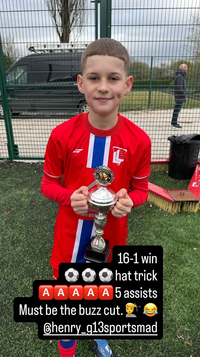 DebbieGarner79's tweet photo. Kids on �� 
Hat trick and 5 assists 
Apparently the buzz cut made him quicker 😂 💨 @Bradsullivan01  @amjonno https://t.co/6eSp8Gm6gr