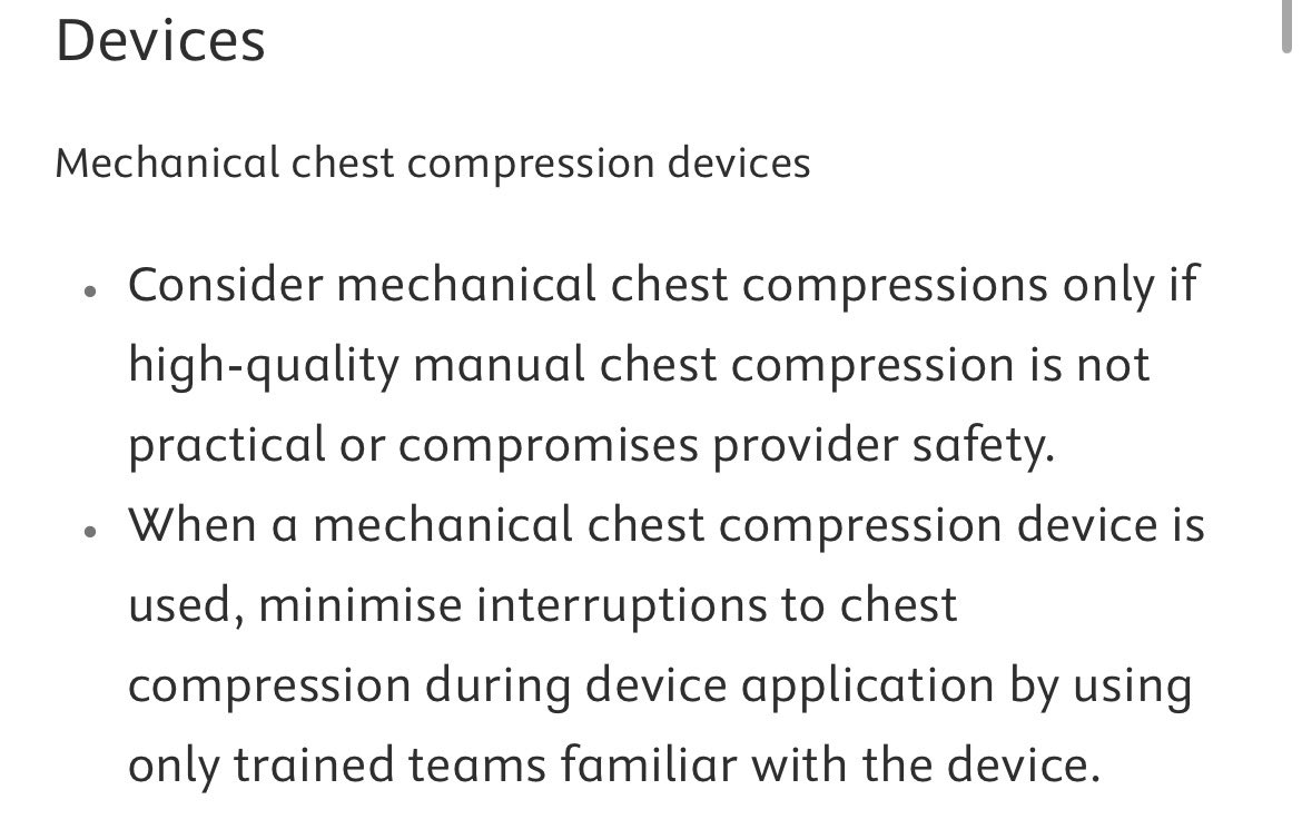 nickmmark's tweet photo. This has blown up so lemme put the references here:

Meta-analysis of n=111,000 cardiac arrests found no improvement in survival and worse neurological outcomes with mechanical CPR.
https://t.co/BDq1XBlYAJ

The 2025 AHA and 2012 ERC guidelines recommend against the routine use of mechanical CPR.