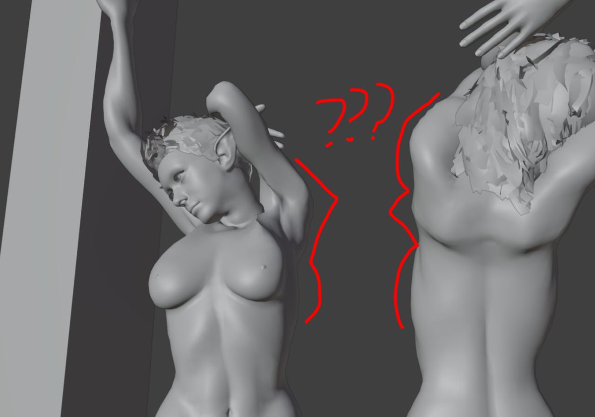 SonOvApollo's tweet photo. I didn't realize how much sculpture influenced 3D modeling and animation. I don't sculpt my own models from scratch, I'm an environment artist at heart and modify basemeshes made by more specialized artists. But when I make my statues, I have struggled with poses, armatures, and joints deforming. I have had to adjust shapekeys because my models often  don't look right once posed. My stock nymph is very slender and breaks around her shoulders often. I wonder if this is true in reality, with clay as well? It would be funny if the simulation has all the same difficulties as reality.