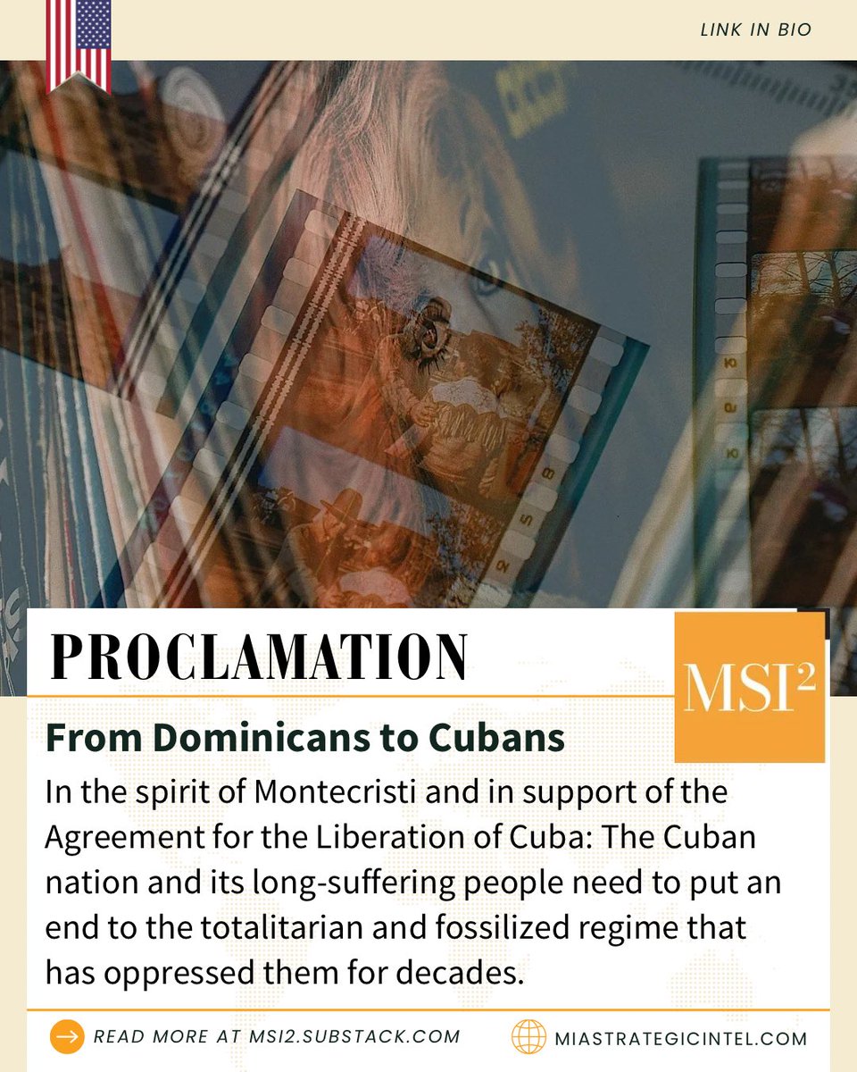 MSI2_thinktank's tweet photo. 🇺🇸 PROCLAMATION | From Dominicans to Cubans
✍️ Pelegrín Castillo Semán, Senior Guest Analyst, MSI² @pelegrinc #Cuba #DominicanRepublic #LiberationAgreement #CastroRegime #USA
Full article👇 https://t.co/E0VIK05dEd