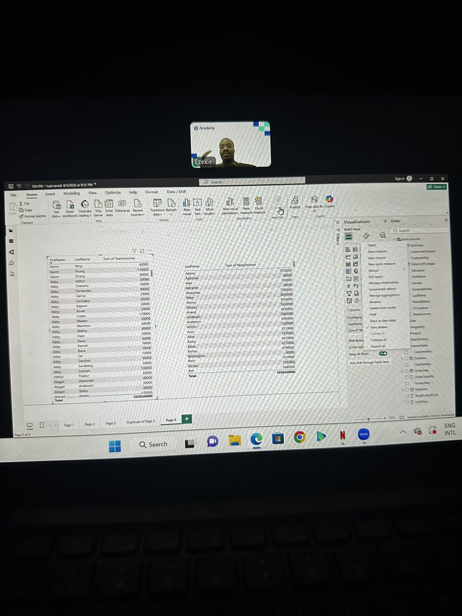 Bami_in_Tech's tweet photo. Diving deeper into DAX on Microsoft Power BI 
Today I learned how powerful CONCATENATE can be—combining fields like First Name + Last Name to create cleaner, more meaningful data views.
DAX is starting to feel less scary and more like a tool I can actually control https://t.co/s2FHsqN4Gf