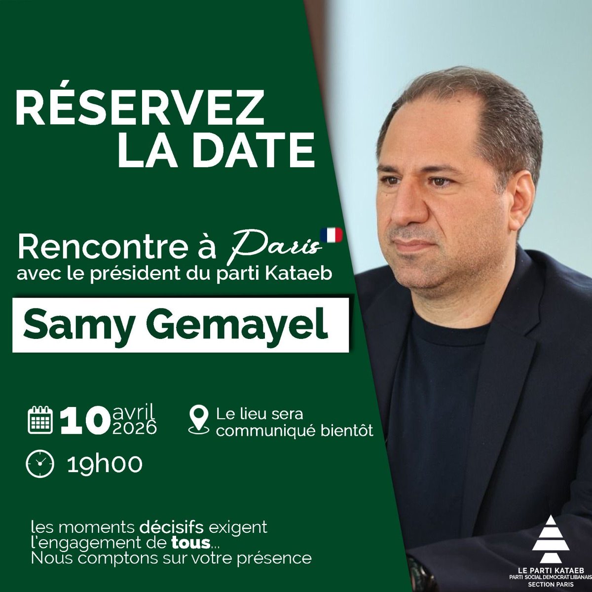 KataebP's tweet photo. Rencontre à Paris avec le président du Parti Kataeb 
Monsieur le Député Samy Gemayel
Pour toute confirmation n’hésitez pas d’envoyer un message au 06.84.50.16.92 https://t.co/yzYdqOLZyM