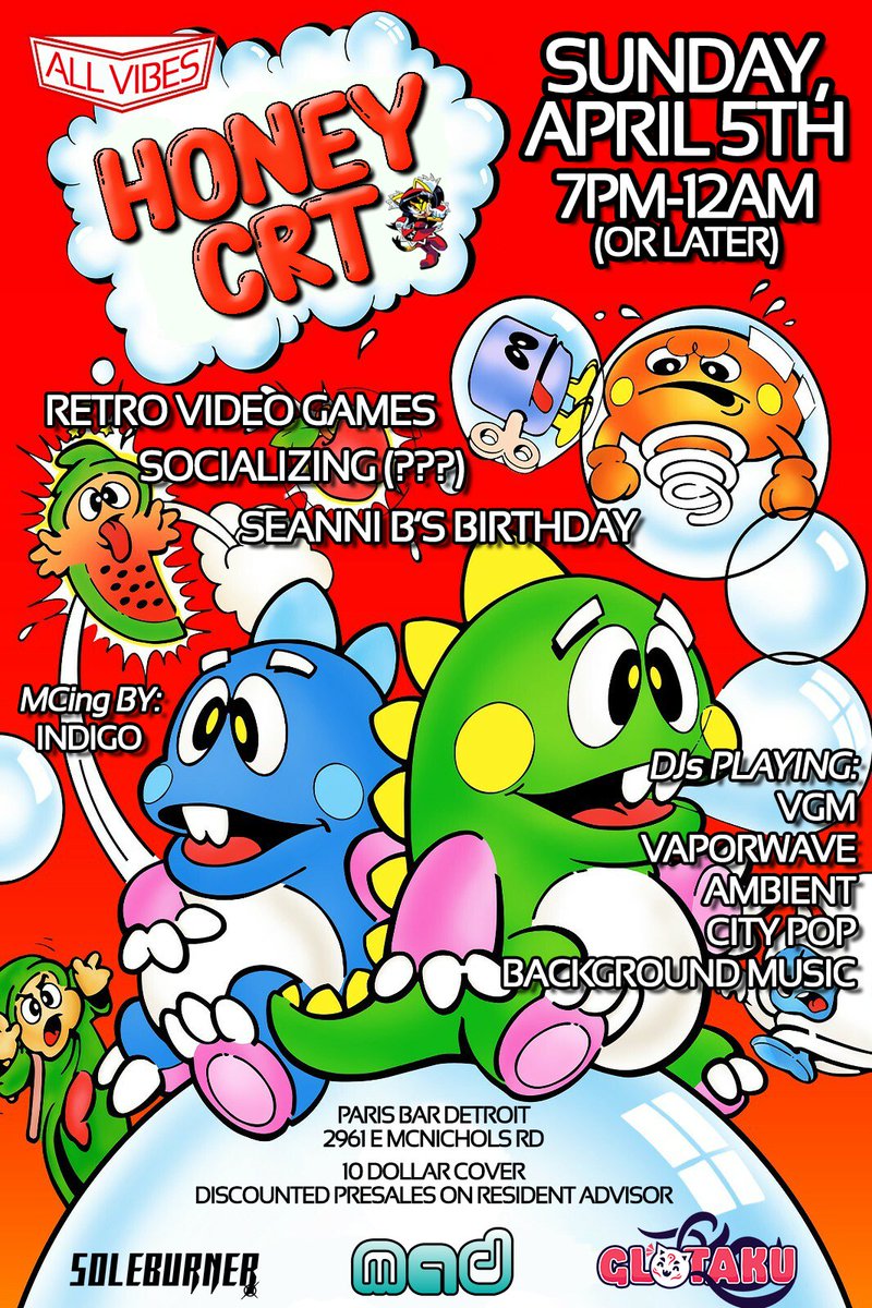 Seanni_B's tweet photo. Honey CRT is a relaxed video game, social, and musical experience. Expect VGM, vaporwave, ambient, city pop, and vibey background music. Video games will be provided, but feel free to bring your own console and/or TV!

https://t.co/xKYJu1Hj7Q https://t.co/wOX0X4qgnK