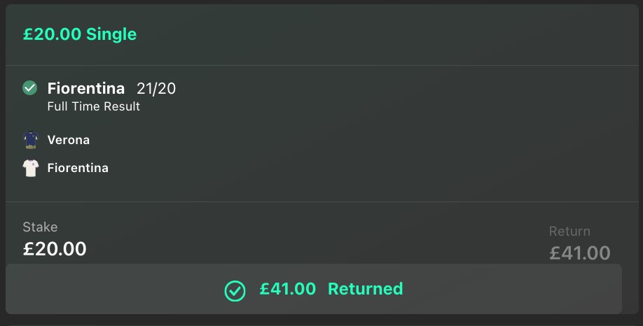 FootySuperTips's tweet photo. FIORENTINA ✅

They get the job done with a 1-0 win 👊

Back to back #BetOfTheDay winners 💰 https://t.co/0gjv0Ko0kn