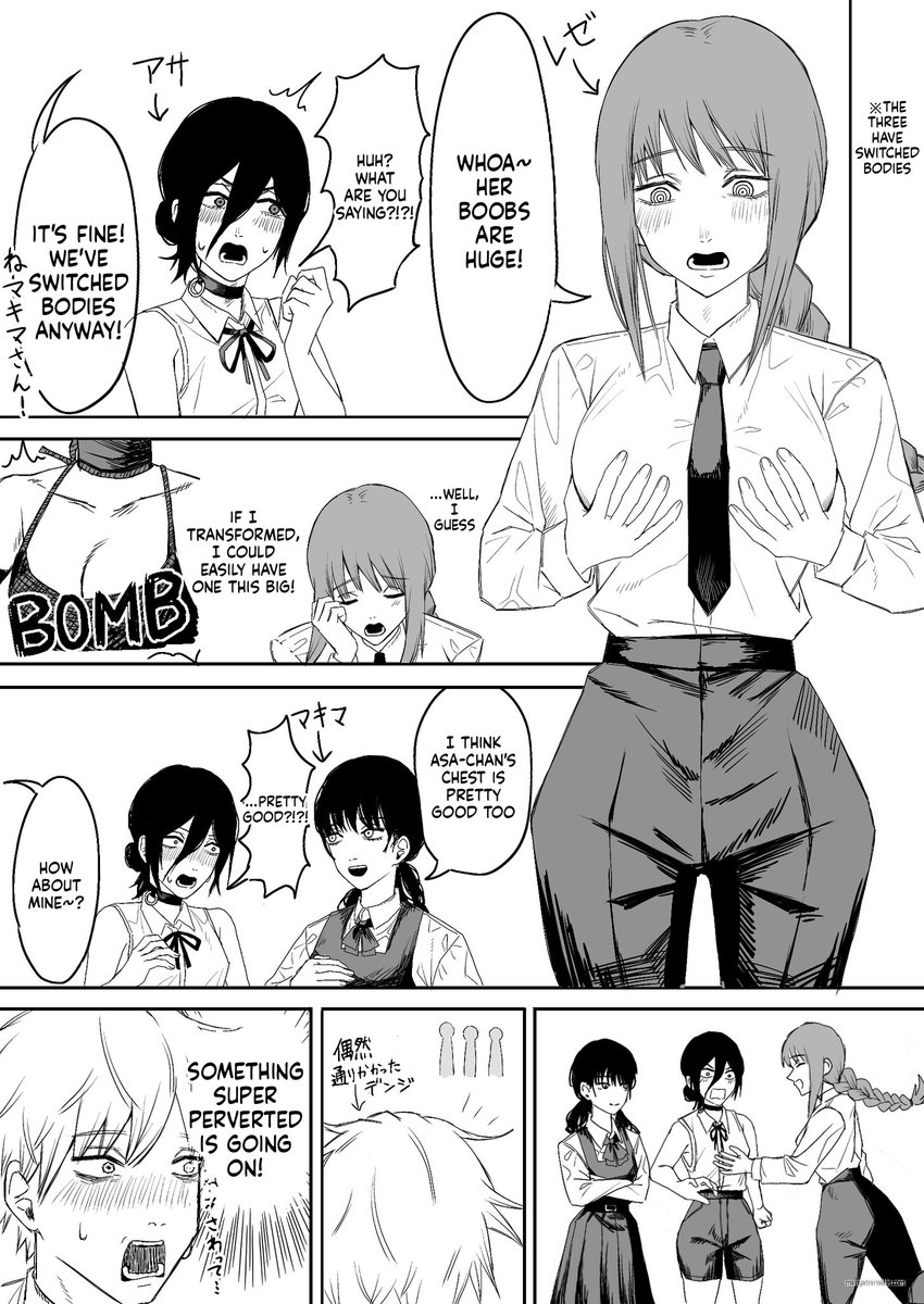 Reze, Makima, and Asa from Chainsaw man body swap panel (English version) 🫶 #bodyswap
