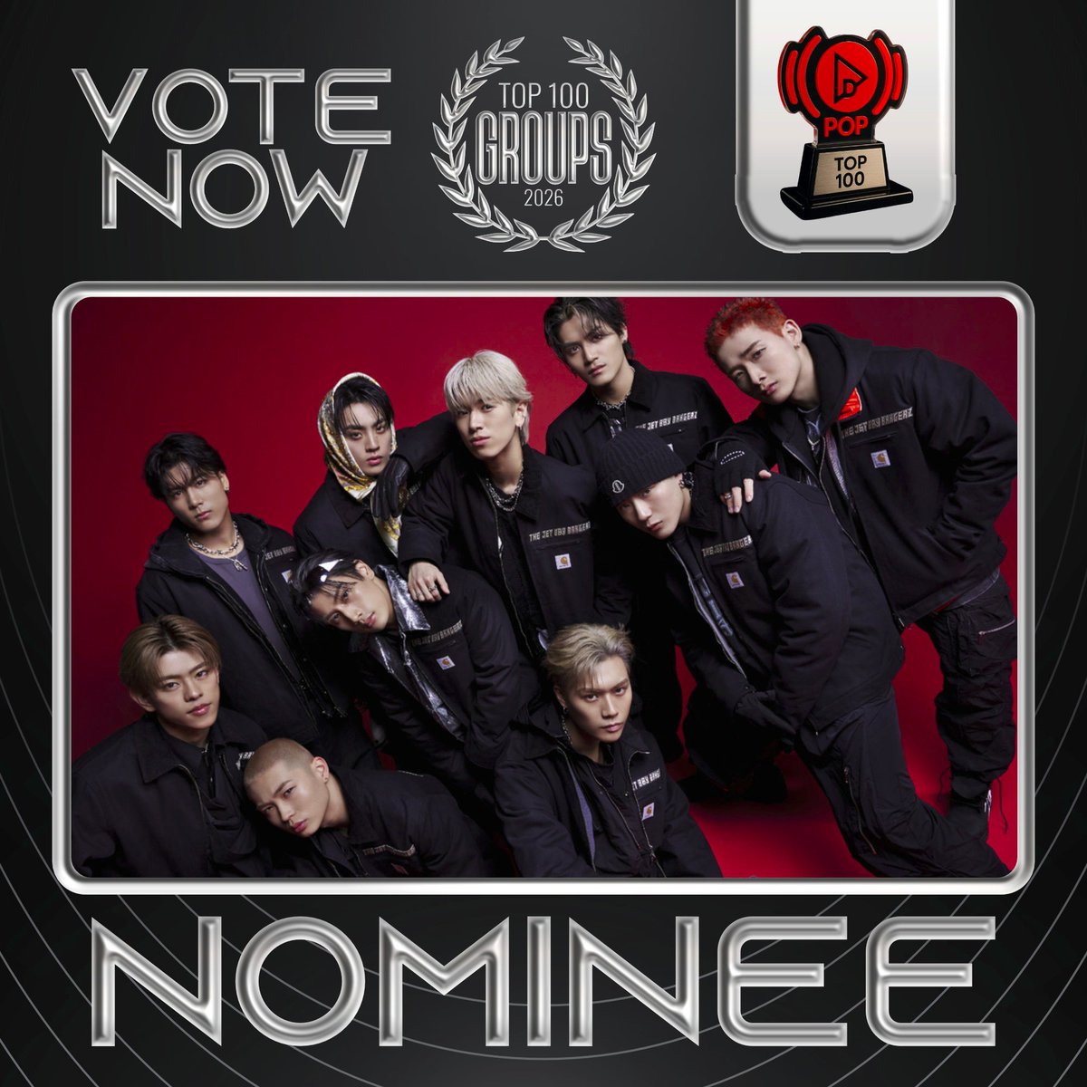 TOP100KPOP's tweet photo. THE JET BOY BANGERZ has been nominated for the Best Group Award 🏆

👉 VOTE: https://t.co/pMt3a8OHss https://t.co/NBft0A79IT