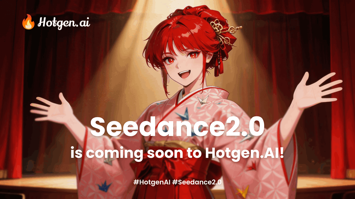 HotgenAI's tweet photo. 💥 BREAKING! The highly anticipated Seedance 2.0 is coming soon to https://t.co/Lmikrjc7n5!

🎁 Want to be among the first to try it and get 100 FREE credits?

1️⃣ Follow us
2️⃣ Repost this tweet
3️⃣ DM us your HotgenAI account email address

When Seedance 2.0 launches, you'll be ready to use it immediately.

⏰ Giveaway ends April 10!

#HotgenAI #Seedance #AIVideo #AIModels