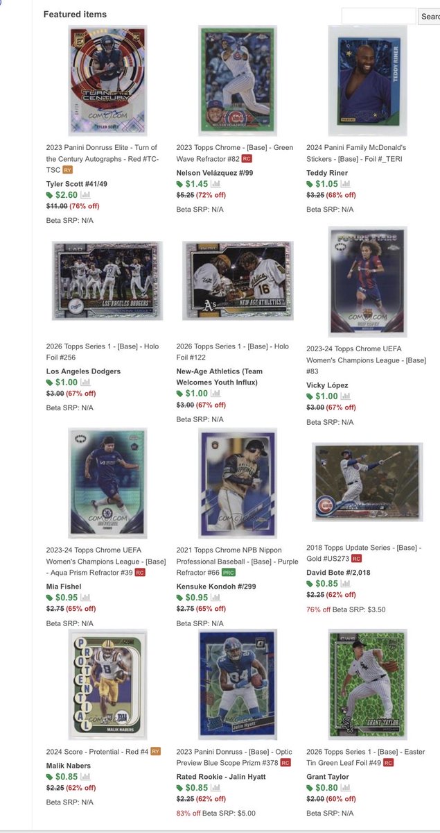 Hb670's tweet photo. 80% off COMC SALE 

⚽ Tons of UEFA Women’s Chrome (refractors, rookies, color)
⚾ MLB rookies + inserts
🏀 NBA + 🏈 NFL mixed in too

👉 Check it out here:
https://t.co/WXHOet3ReW

@CheckOutMyCards 
#COMC https://t.co/2a837l2IUn