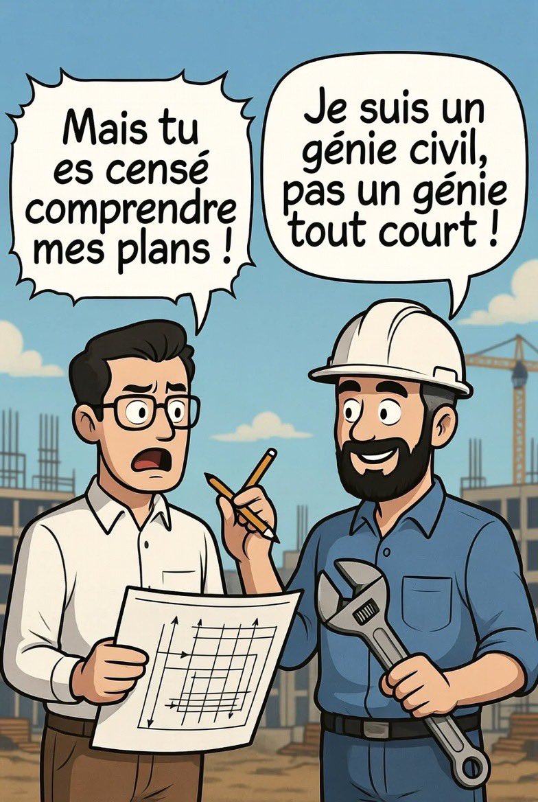 Arch_KAB_JL_GAH's tweet image. 🏗️👷🏽‍♂️ What’s the difference between an engineer and an architect, in your opinion ? Who’s the boss ? And who’s the last one crying on the job site ? 😁

🏗️👷🏽‍♂️ Quelle est la différence entre un ingénieur et un architecte selon vous ? Qui est le patron ? Et qui pleure en dernier sur