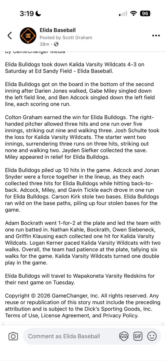 Elida Bulldogs Baseball tweet media