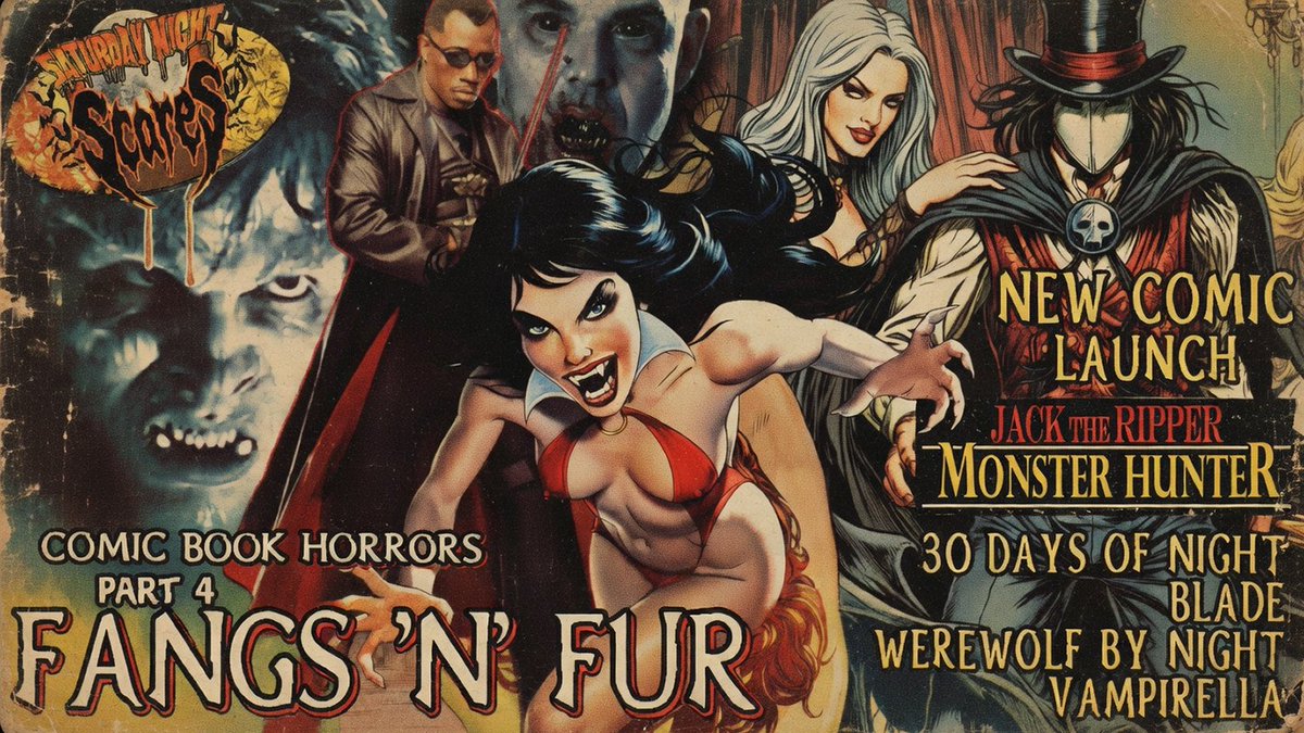 PeterGilmoreArt's tweet image. LIVE!! In just under an hour... SATURDAY NIGHT SCARES?    

7pm EST/Midnight UK 
Comic Book Horror #4 + Jack the Ripper: Monster Hunter     

To honor the launch of Jack the Ripper: Monster Hunter, we're delving into #Vampire &amp;amp; #Werewolf comic book movies!  This week we it's the