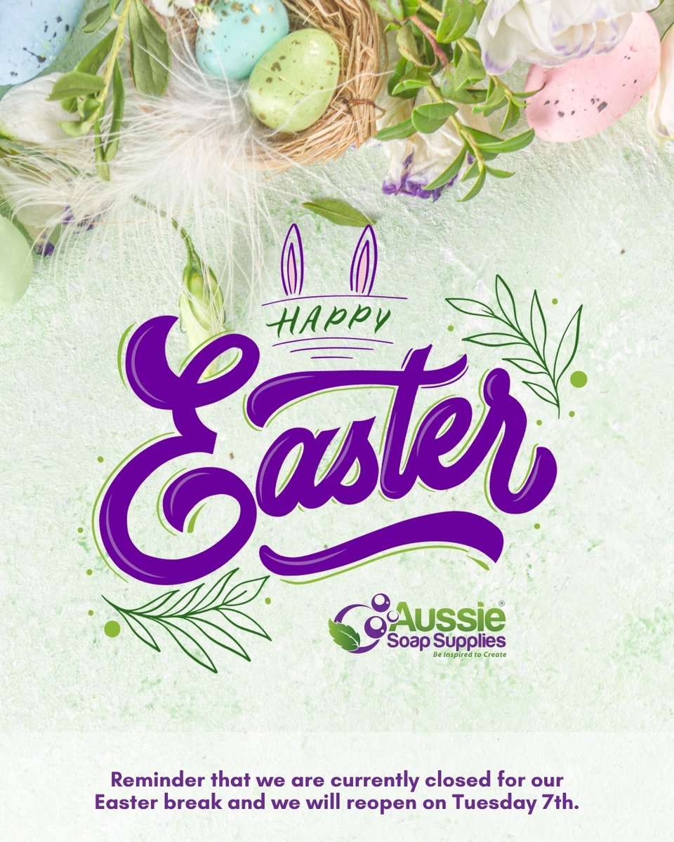 aussiesoaps's tweet photo. 🐰🌸 Happy Easter, fellow soap makers! 🥚
We hope that you all have a wonderful Easter break.

From all of us at @aussiesoapsupplies

#aussiesoapsupplies #aussiesoaps #HappyEaster #SoapMaking https://t.co/fCxFnHEmqe