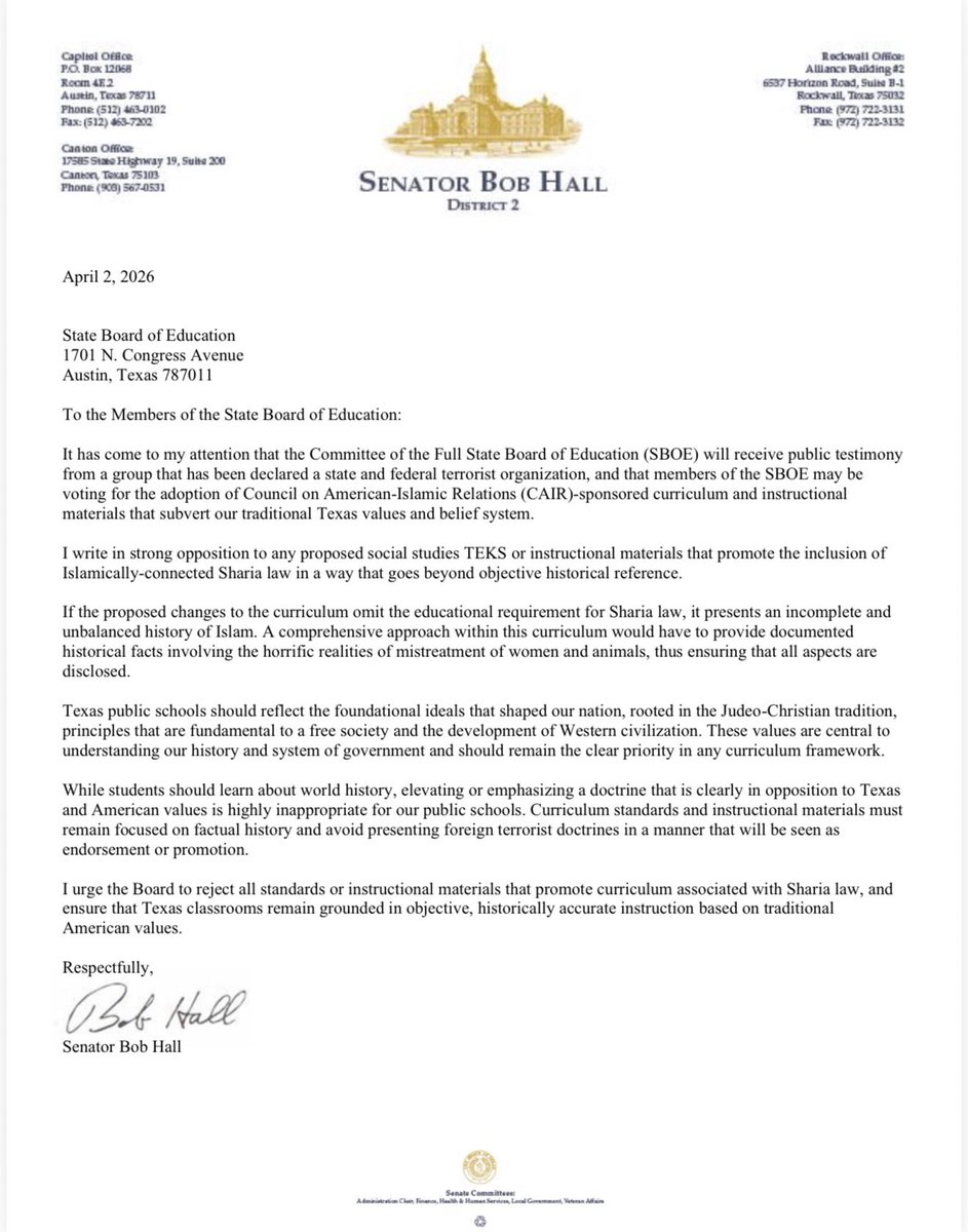 Senator Bob Hall tweet media