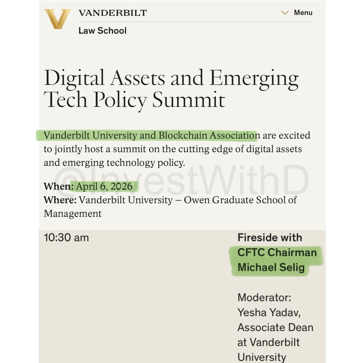 InvestWithD's tweet photo. 🚨BREAKING: SEC & CFTC Chairs + Coinbase To JOIN Closed-Door STABLECOIN Panel THIS MONDAY 🇺🇸🔥

@SECGov Chairman @SECPaulSAtkins, @CFTC Chairman @ChairmanSelig, and @Coinbase’s Director of U.S. Policy are all OFFICIALLY set to participate in the INVITE-ONLY Digital Summit THIS MONDAY, organized by @BlockchainAssn and @vanderbiltlaw. 👀

The KEY focus?

👉 Stablecoins
👉 Payments
👉 The future of digital dollar regulation

This lands EXACTLY as the CLARITY Act is stuck on ONE issue: STABLECOIN YIELD.

@Coinbase is specifically joining the panel: 👉 “Stablecoins: Policy, Payments, and the Future of Money”

The session will be moderated by an @FDICgov Senior Advisor — signaling DIRECT involvement from U.S. banking regulators. ⚠️

More to come. I’ll keep updating.