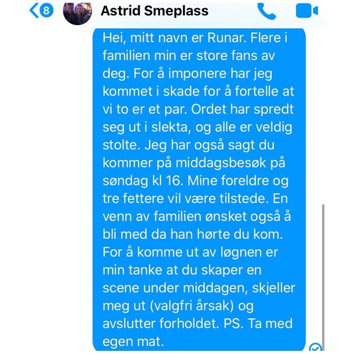 SnilleRunar's tweet photo. Tilbakeblikk til dette. Jeg sa nei til å spandere middag. https://t.co/thKpSWHJUJ