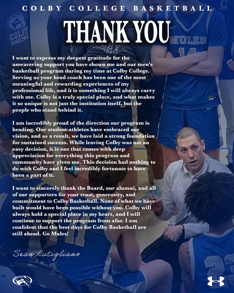 CoachRutigs's tweet photo. Thank you, Colby College, for an amazing chapter. I’m incredibly grateful for the people, memories, and experiences that made this time so special! 🏀🫏 https://t.co/Ejl5a64zGs