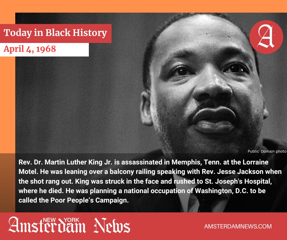 NYAmNews's tweet photo. We remember Rev. Dr. Martin Luther King Jr., who was assassinated on this day in 1968. https://t.co/RUzu1Qm0HV