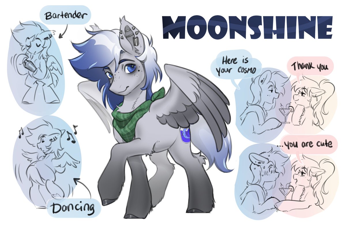 viralcosmos's tweet image. Moonshine! 
The stallion who loves to dance while he works but immediately gets weird when a cute mare speaks to him.

#mlpfim #commission #doodlepage