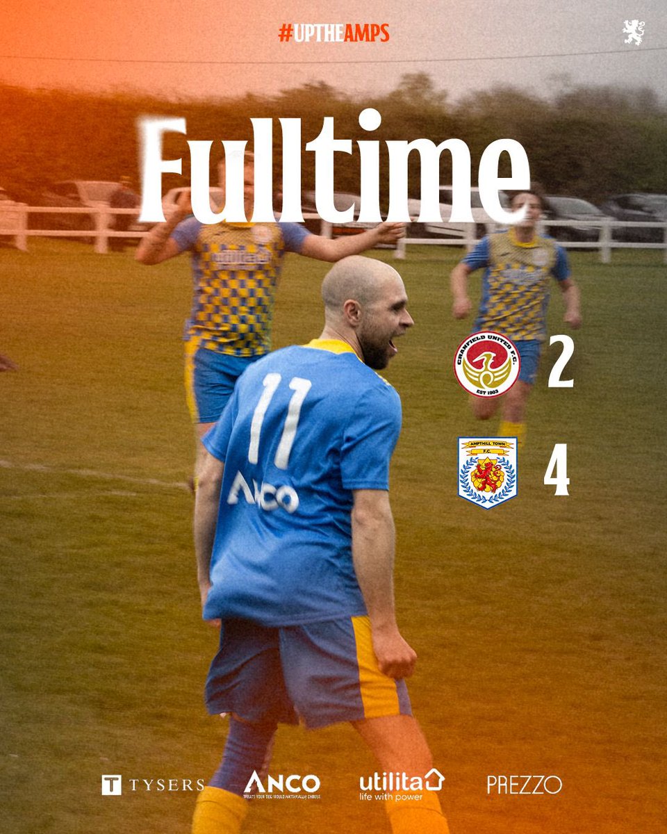 ampthillfc's tweet photo. FT at Crawley Rd, Amps win 4-2 in the usual feisty derby against Cranfield Utd.  Amps  goals P Draycott, Barrett, Hankins &amp; Holmes.  #uptheamps 💛💙💛. Back home next week on 11th.  COYA. https://t.co/FUsJaztxOi