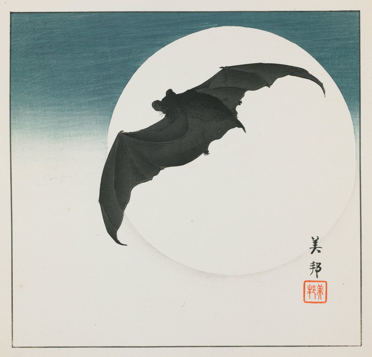 JapanTraCul's tweet photo. Bat and Moon, by Nomura Biho, ca. 1928-1930 https://t.co/VNhtatQrLZ