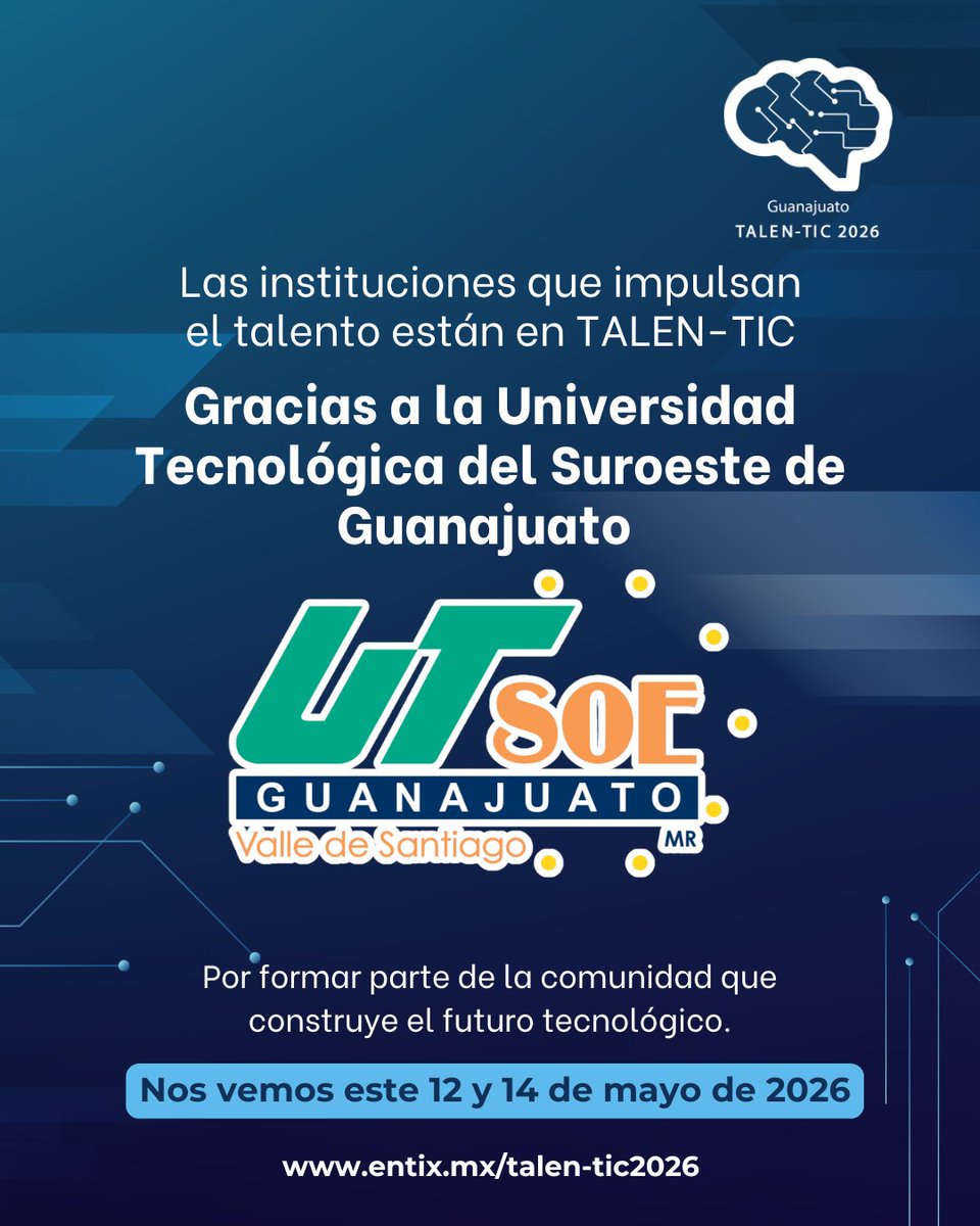 EntixNegocios's tweet photo. 🌟@Utsoeoficial es parte de la comunidad de TALEN-TIC 2026.
Gracias por contribuir al desarrollo del talento tecnológico.

Nos vemos este 12 de mayo en León y 14 de mayo en Salamanca.

#TALENTIC2026 #SoyTalento #SoyJunglab #Tecnología #innovacion https://t.co/5JklFfHmo7
