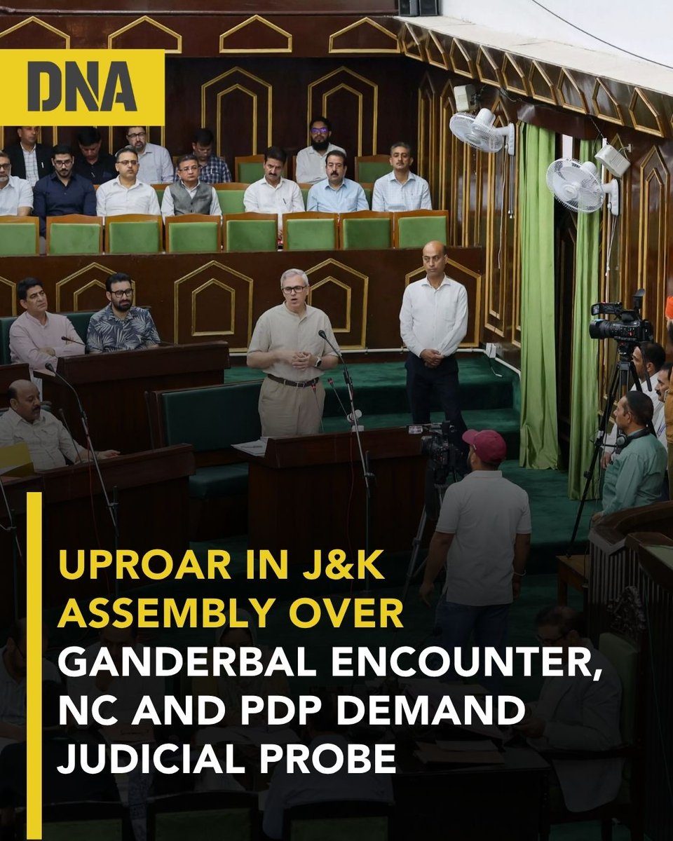 dna's tweet image. The Jammu and Kashmir Assembly witnessed uproar on the final day of the Budget Session on Saturday, with members of the National Conference, the Congress and the PDP demanding a judicial probe into the recent Ganderbal encounter.

#JammuKashmir #PDP #GanderbalEncounter