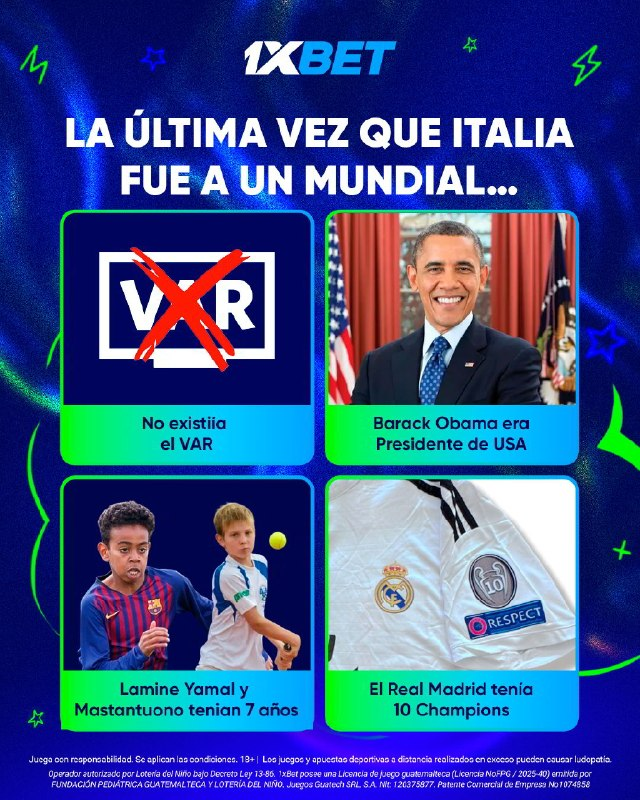 1xbet_guatemala's tweet image. ⏳⚽ Cómo pasa el tiempo… #Italia fuera del Mundial y el mundo era otro

❌ No existía el #VAR
🇺🇸 #Obama era presidente
👶 Nuevas estrellas apenas empezaban
🏆 Y el #RealMadrid no dominaba como hoy😳 Una locura pensarlo…💬 ¿Crees que #Italia vuelve pronto al Mundial?🚀 Mientras