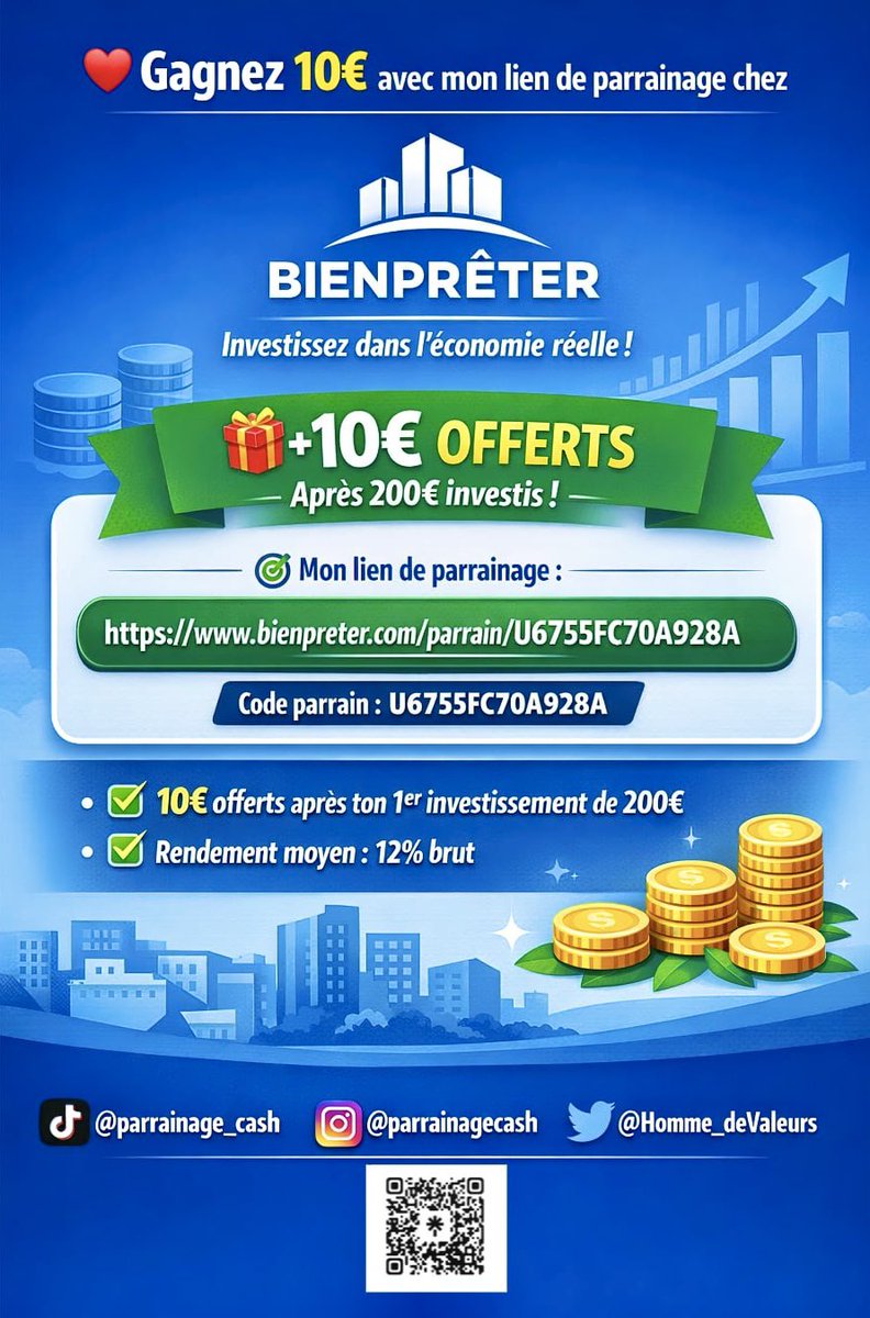 Homme_deValeurs's tweet photo. 🚨10€ offerts avec BIENPRETER dès ton 1er investissement de 200€ dans des entreprises
➡️ Lien : https://t.co/Z6Vur2fEu7
✅12% d'intérêt moyen et 0% de perte
🇫🇷 Plateforme d’investissement
#SRFC #SB29SRFC #MallorcaRealMadrid #LOSCRCL #Pâques #RimaHassan #TheVoice #ASNLASSE #DALS https://t.co/YXCOku4PA9