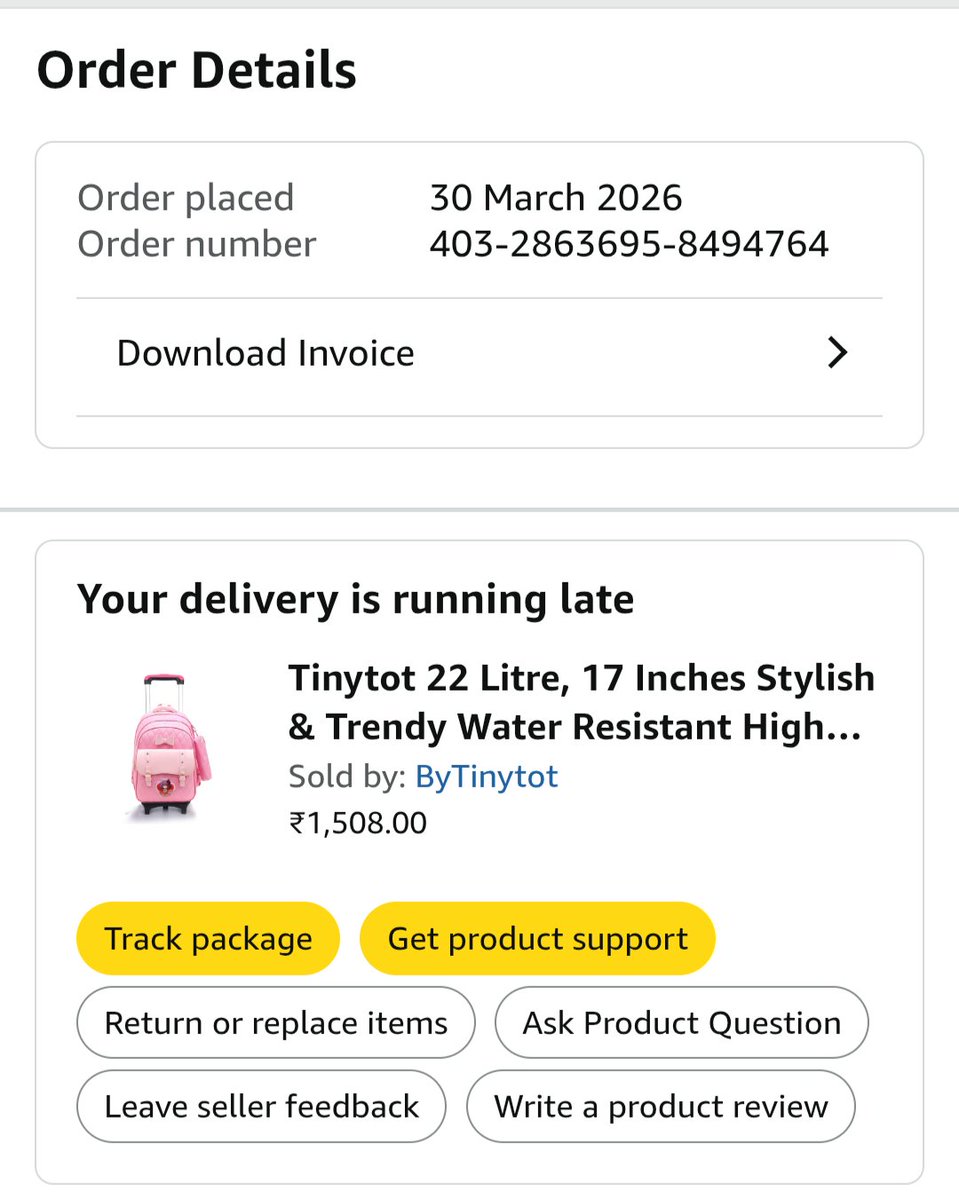 abrox065's tweet image. Hey @AmazonHelp, my order is stuck in "running late" status with no updates. 

Worst part? I’m not even being allowed to cancel it.

 This is unacceptable. Pls look into this immediately and process my cancellation/refund.
@amazonIN
​#ConsumerComplaints #AmazonIndia #BadService