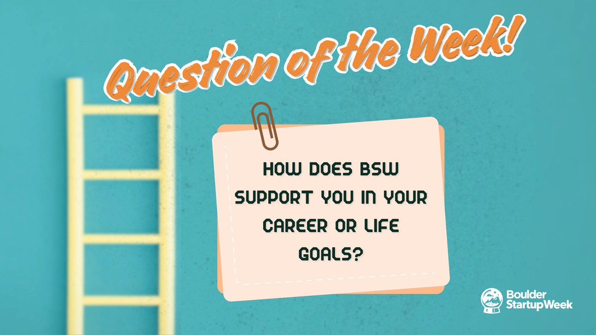 bldrstartupweek's tweet photo. Share with us! Here’s this week’s question of the week:

How does BSW support you in your career or life goals?

Answer here or online at https://t.co/0htWKu2598

#BSW26 #boulderstartupweek #boulderstartups #boulder https://t.co/b2YIxeCyGY