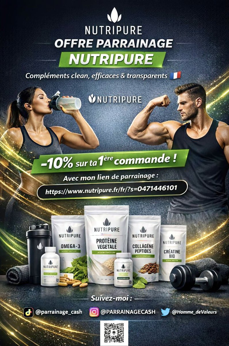Homme_deValeurs's tweet photo. 🚨NUTRIPURE t'offre
10% de réduc IMMÉDIATE sur ta 1ere commande via mon lien
➡️https://t.co/IveB76Lokq
🇫🇷La référence mondiale de compléments alimentaires🏥
💪🏻Teste la différence
#SRFC #SB29SRFC #MallorcaRealMadrid #LOSCRCL #Pâques #RimaHassan #TheVoice #ASNLASSE #DALS #nutripure https://t.co/QMbgJc5toV