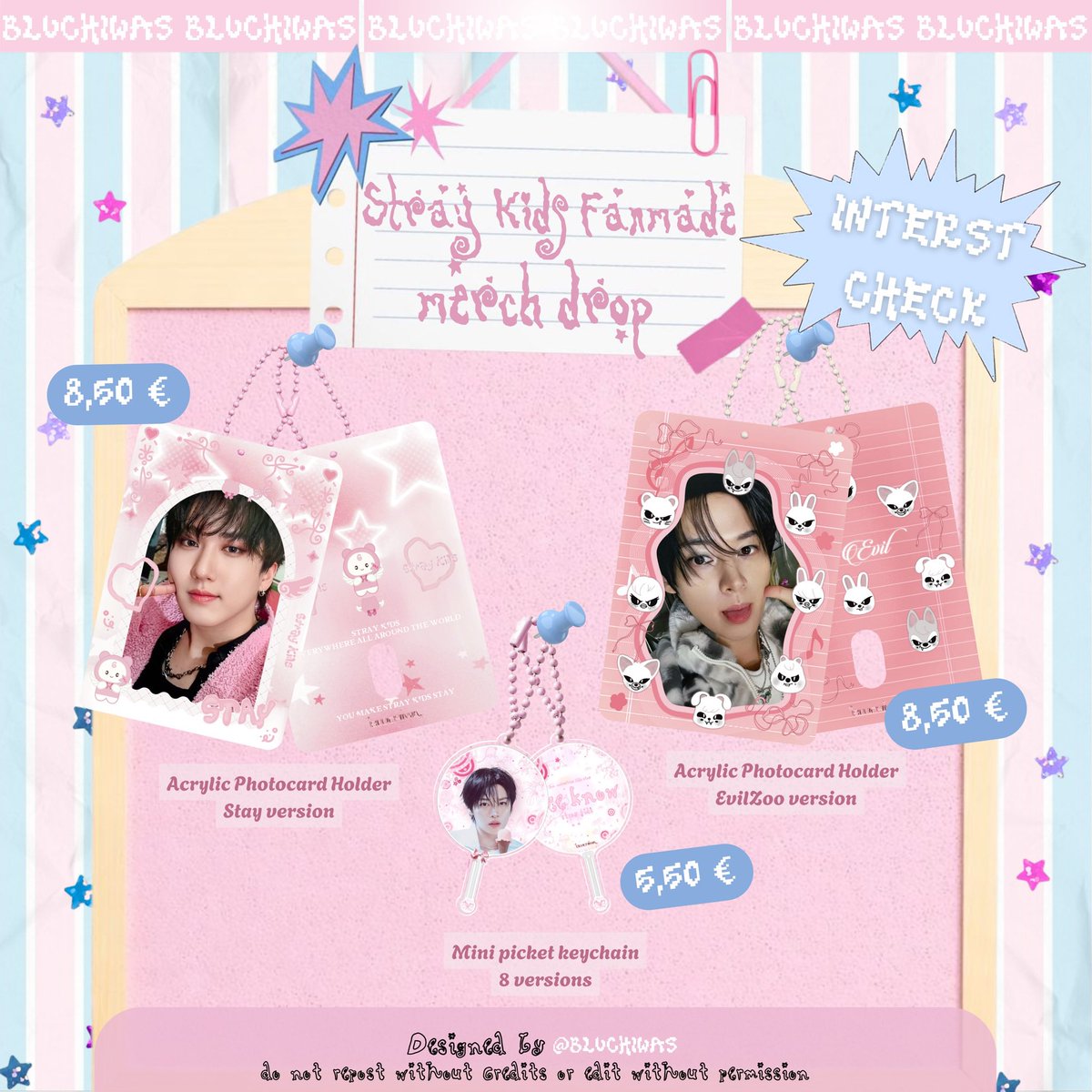 bluchiwas's tweet photo. 🩷  Stray Kids Fanmade Merch by @bluchiwas ( interest check )

Ça vous dirait de la future merch de stray kids ? 

Would you be interested in fanmade stray kids merch ?

⬇️
Form : https://t.co/Idqqms5MEO

rt &amp; likes sont appréciés
—
#straykids #skz #wtsskz #stay #straykidsfanmade https://t.co/ofmqXPnOuT
