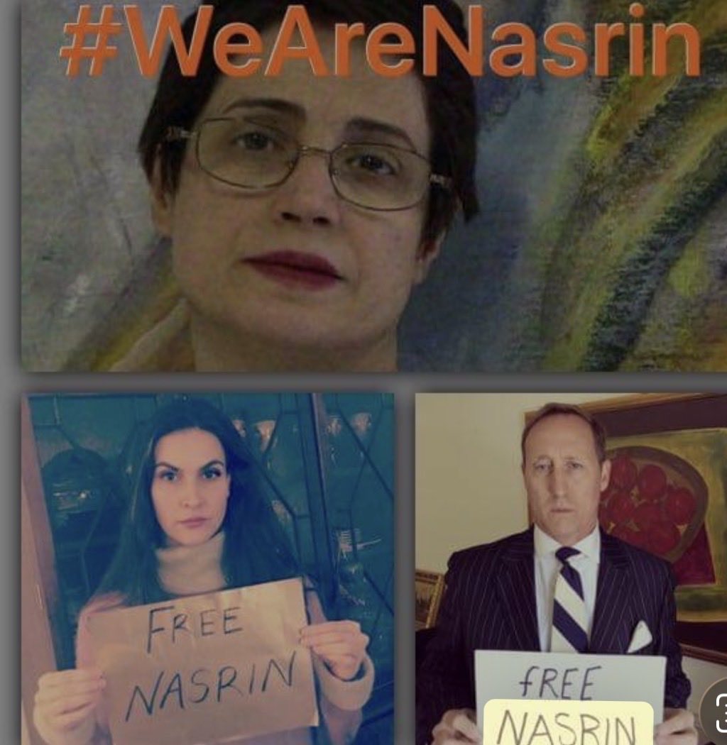 NazaninAJ's tweet photo. When I co-led Stop Child Executions @sce_now organization with @DEtebari , one of the bravest lawyers we stood with was @NasrinSotoudeh.

She did not just defend human rights, she paid for them with her freedom.

Late nights, constant pressure, years taken from her life. Arrested again and again for doing what most would be too afraid to do, defending women, children, and political prisoners in Iran.

We fought for her release alongside @AmnestyIran, @pen_int, @FrontLineHRD, @ICHRCanada 
and many other human rights organizations. 
In 2018 when she was arrested, around Nowruz, we ran a campaign asking people to place her photo on their Haft Seen tables and pressure governments to help.

This year, just a week after Nowruz; she was arrested again.

And once again, we cannot look away.

In 2019, I had the honor of accepting an award on her behalf at a @PENCanada event, with @MargaretAtwood. Sadly Iranian women are still resisting a system that echoes The Handmaid’s Tale, but this is not fiction. This is happening now.

Watch @nasrinfilm documentary by 
Jeff Kaufman. Learn her story. Share it.

And do not forget her husband, @RezaKhandan4, imprisoned for standing beside her and making buttons against forced hijab.

Even in times of war, the Iranian regime continues to turn inward, cracking down on its own people, escalating arrests, and carrying out executions.

While so many political prisoners are at risk, we mustn’t forget those who have been fighting the system for decades and have paved the way for freedom with great danger. 

https://t.co/kWuHkvfUXR