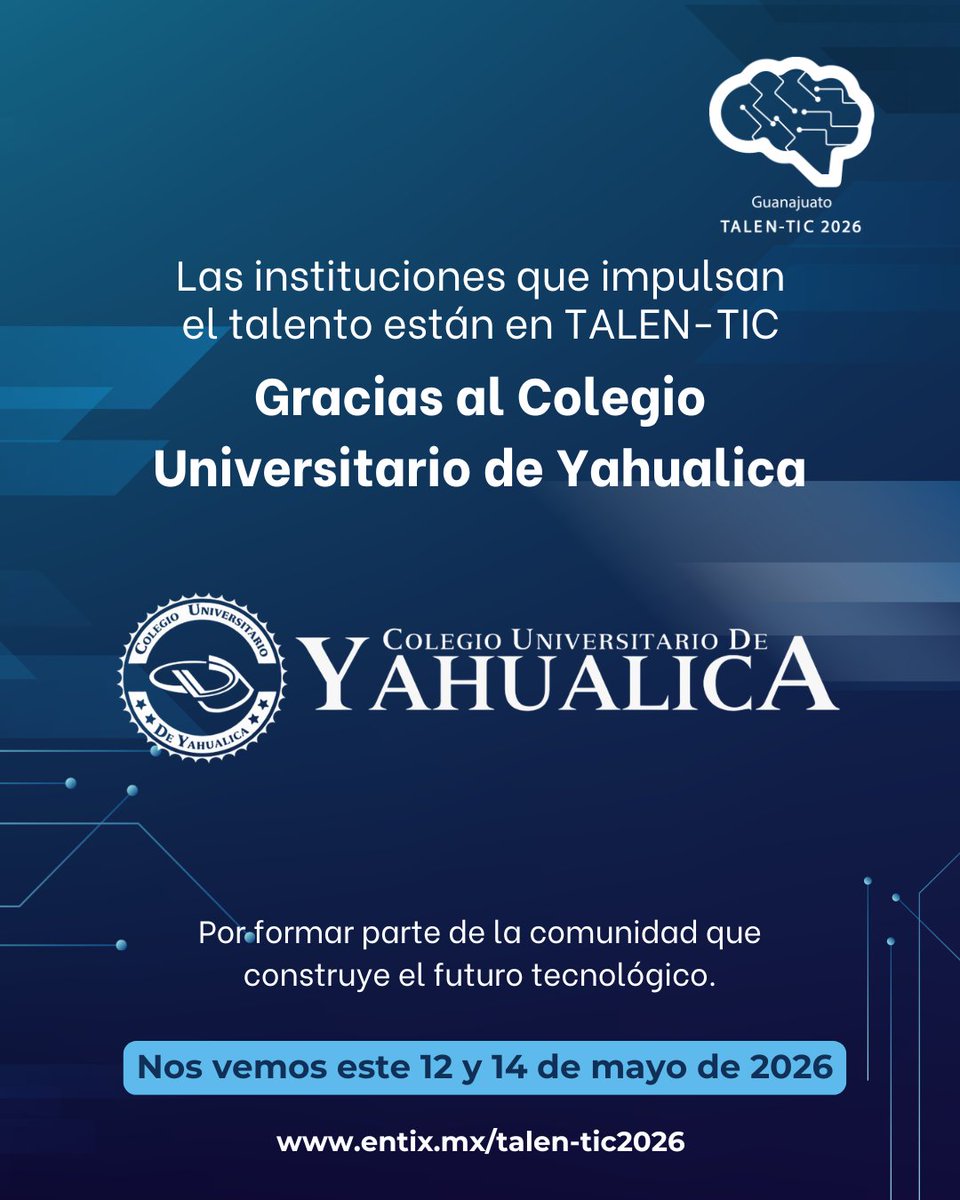 EntixNegocios's tweet photo. 🎓 Gracias a la @UniversidadCUY por ser parte de TALEN-TIC 2026

Impulsando juntos el talento, la innovación y el futuro de la tecnología.

🚀 12 de mayo León | 14 de mayo Celaya

#TALENTIC2026 #SoyTalento #SoyJunglab #Tecnología #Innovacion https://t.co/L0WaexvlUs