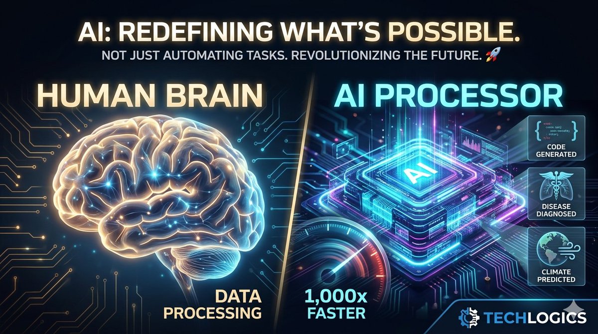 Suleman15901's tweet photo. 🤖 AI processes data 1,000x faster than the human brain.

Today's models can write code, diagnose diseases &amp; predict climate patterns — all in seconds.

We're not just automating tasks. We're redefining what's possible. 🚀

#AI #Technology https://t.co/SkB3Gw1TFL