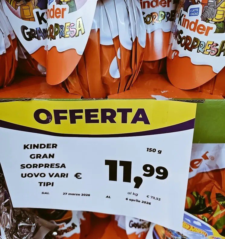 NathanDarioDLM's tweet image. 79.93€/kg
Ma non è troppo?🤔
#Pasqua #Kinder