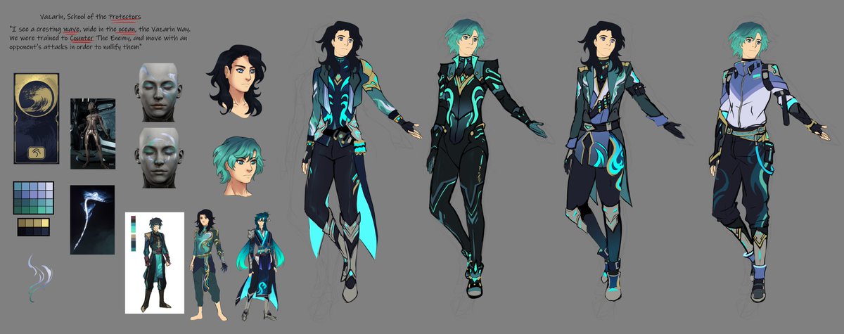 Finished concepts of Vazarin outfits! The third outfit I did focused more on the waves and formal. While the last one is more modern aesthetic. I think my favorite is 1st and 3rd outfit whats yours?

#warframe #warframefanart #tennocreate