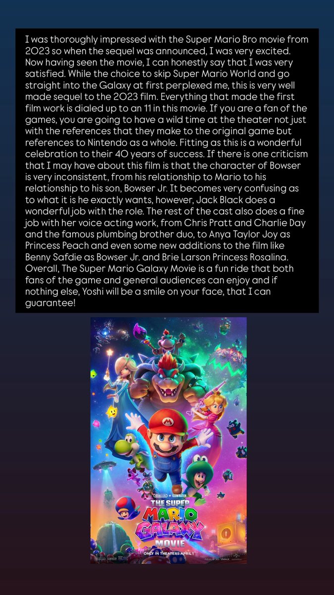 snDONIb's tweet photo. My Review of The Super Mario Galaxy Movie #supermario #SuperMarioGalaxy #Nintendo https://t.co/pbpAKddiAb
