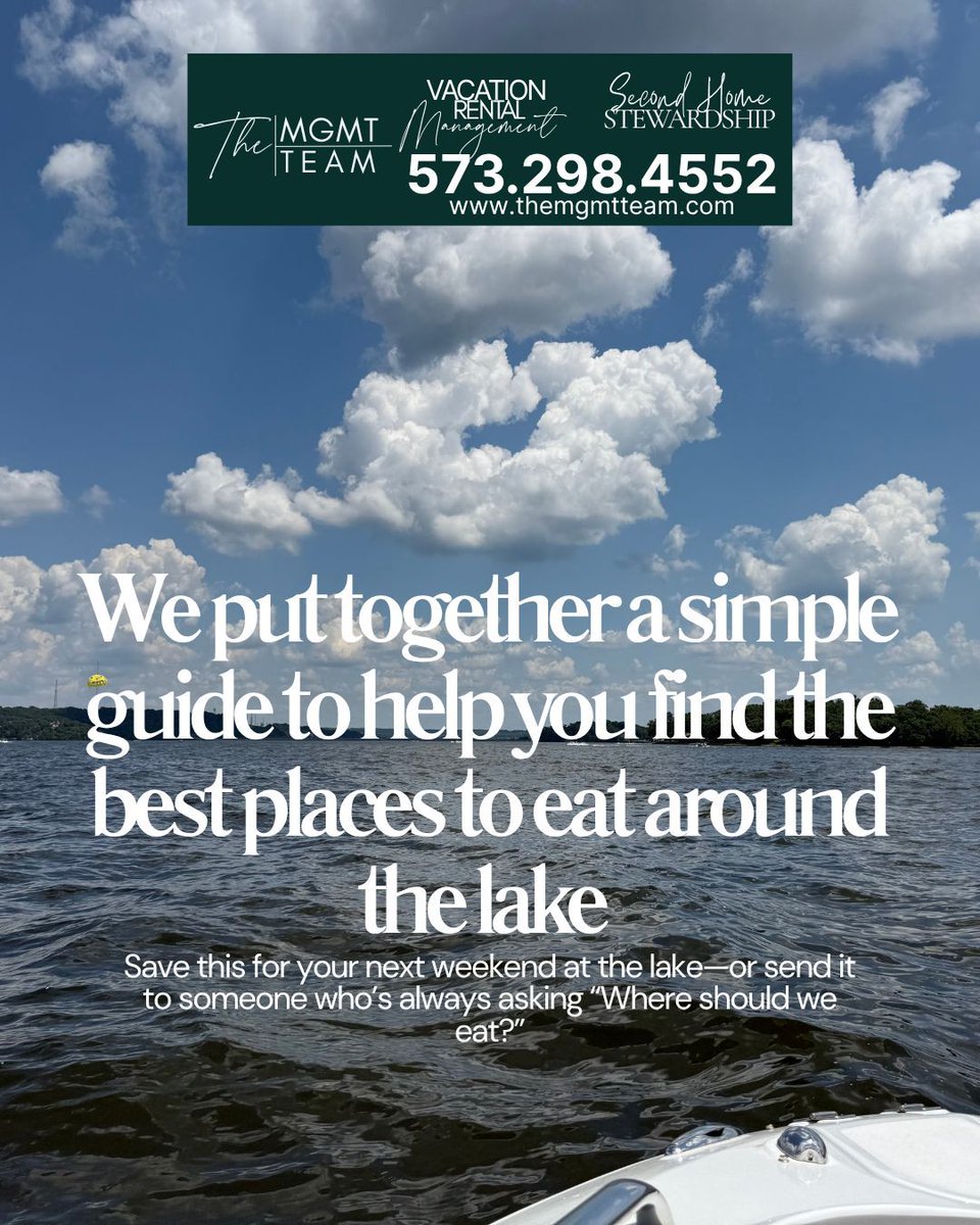 Lake Life works up an appetite so we’ve compiled the a Lake of the Ozarks Eating Guide.
👇 Save this link for your next "Where should we go for dinner?" debate:
🔗 themgmtteam.com/lake-of-the-oz…

#LOTO #LakeOfTheOzarks #LakeLife #LOTOFoodies #TheMGMTTeam #LakeOzarkDining