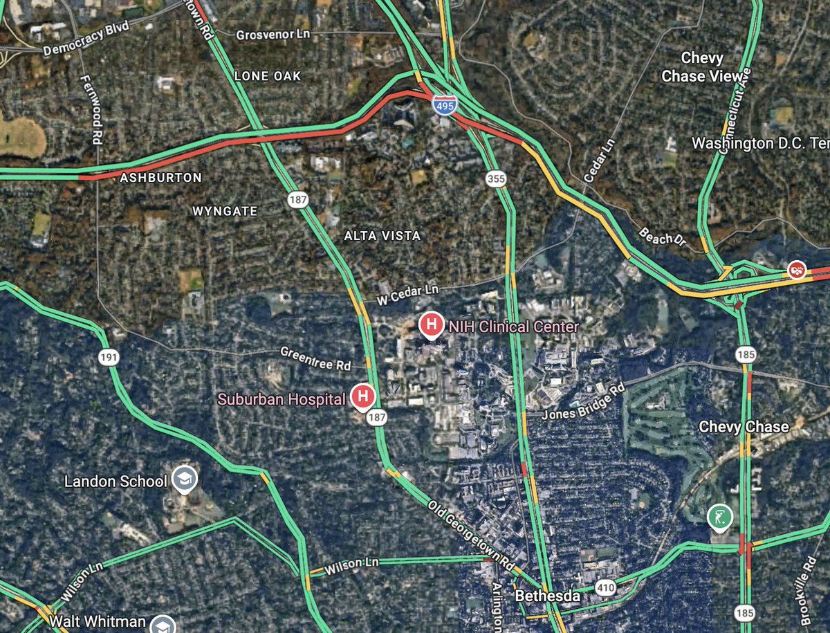Crypto_M_online's tweet photo. @jeremy_voissem actual traffic situation on google maps. is this normal?
#walterReed https://t.co/Bj3LcXYJHJ